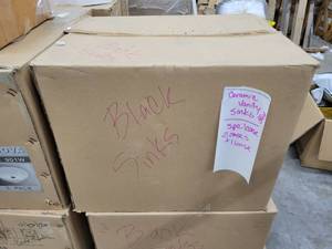 lot 5810 image: Box of 3 Lenova Black Ceramic Sinks