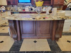 lot 22027 image: J&ampK Solid Maple Wood Kitchen Island W Terracotta White Granite Top
