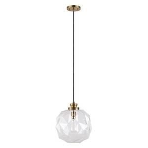 lot 1104 image: Cresswell Lighting Clear Glass Faceted Orb Pendant Light