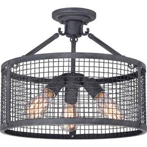 lot 7107 image: Quoizel Wilder 3-Light Semi-Flush Mount in Mottled Black