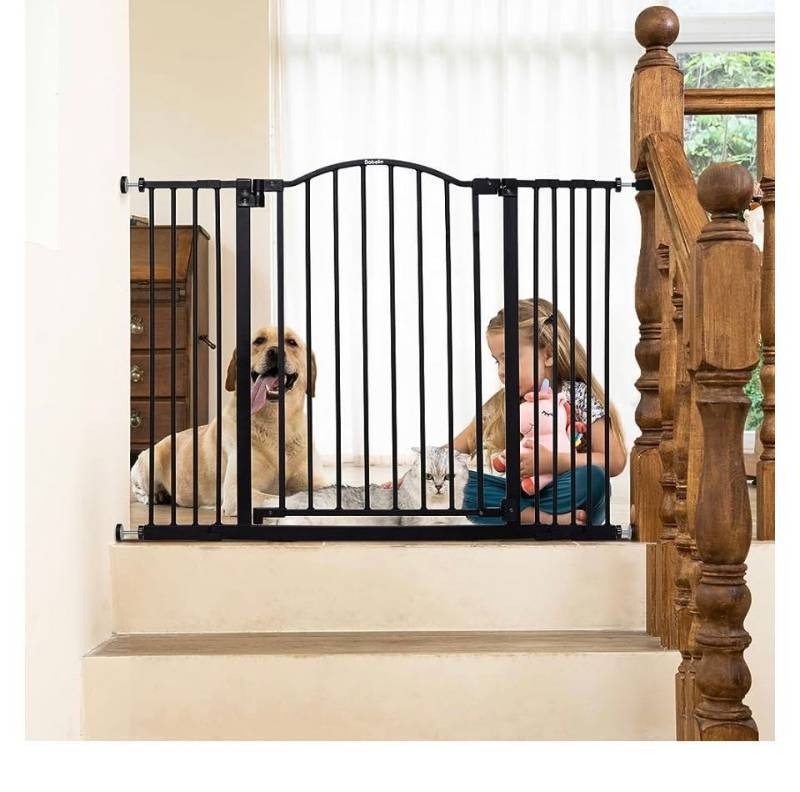 lot 21551 image: Cumbor Extra Tall Safety Dog and Baby Gate, 29.7-46 Wide, 36 Tall Pressure Mounted Auto Closed Pet Gate for Stairs,Doorway, Easy Walk Thru Child Gate for The House (Retail $99.99)