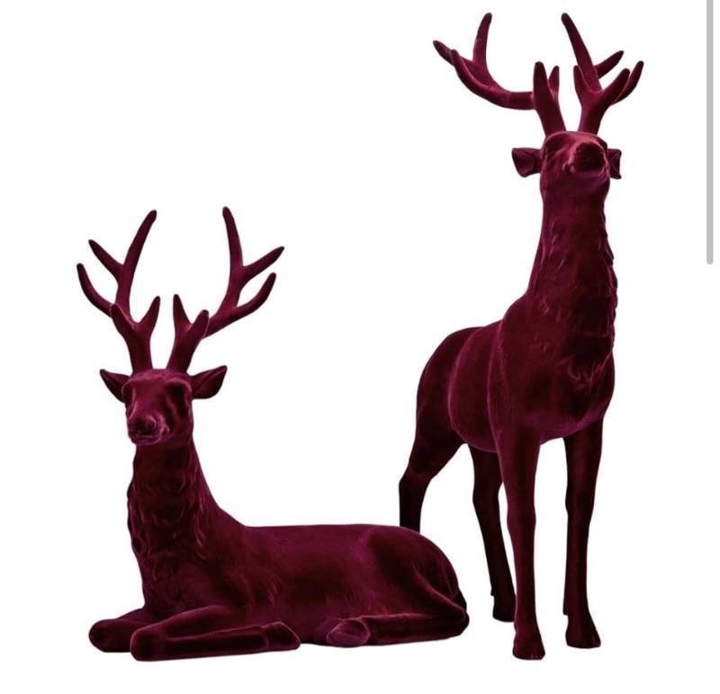 lot 21555 image: GOLDFENG Christmas Decorations Deer Figurine 2Pcs, Reindeer Christmas Decoration Indoor for Home Decorations Faux Rustic Living Room Bedroom Holiday (Retail $37.99)