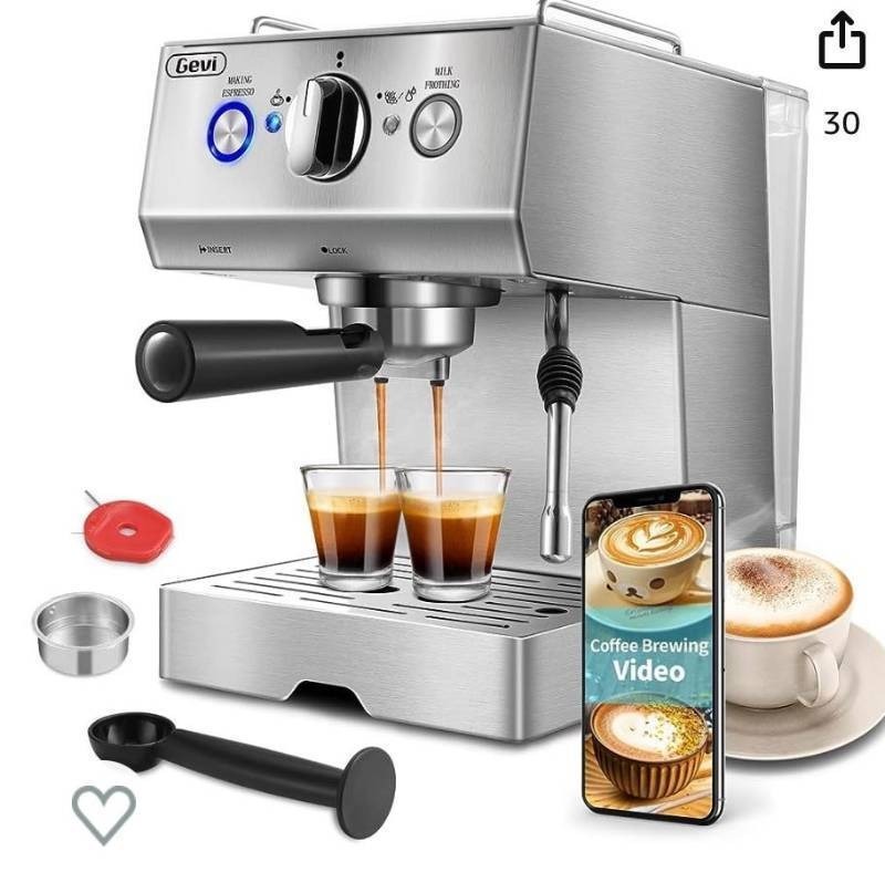 lot 21563 image: Espresso Machines 15 Bar with Adjustable Milk Frother Wand Expresso Coffee Machine for Cappuccino, Latte, Mocha, Machiato, 1.5L Removable Water Tank, Double Temperature Control System, 1100W, Pattern Stainless Steel (Retail $179.99)