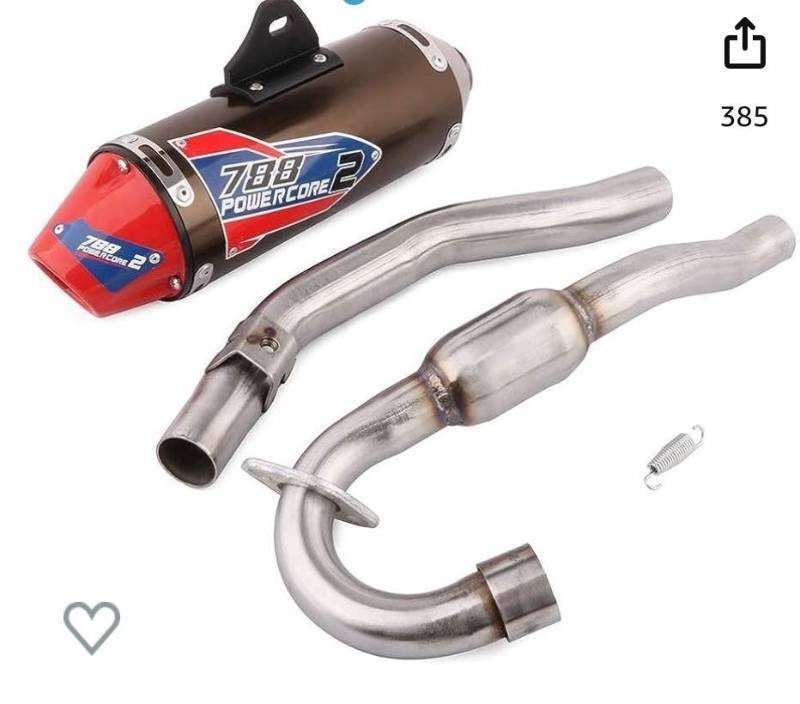 lot 21572 image: JFG RACING Full Slip On Exhaust Muffler - Complete Exhaust System For For CRF230F 2003 2004 2005 2006 2007 2008 2009 2010 2011 2012 2013, Titanium (Retail $96.99)