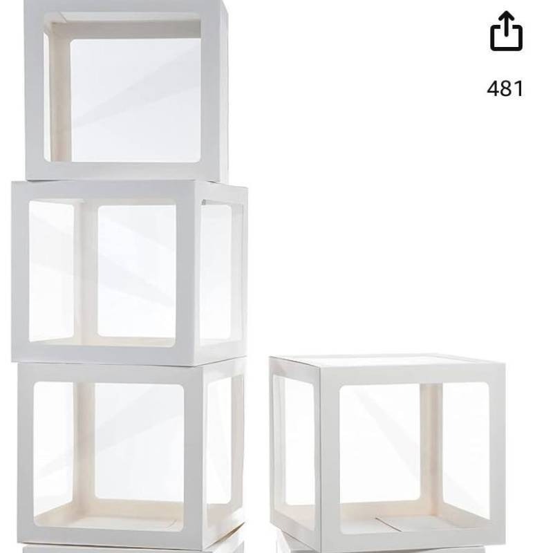 lot 21657 image: White Transparent Balloon Boxes With 78 Letters, Name Boxes for Baby Shower, Clear Baby Box Blocks Backdrop for 1st Birthday, Bridal Shower, Graduation Prom Party, Gender Reveal Decoration, 4 PCS