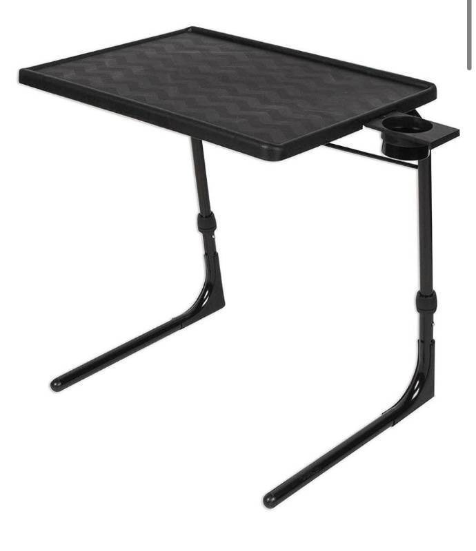 lot 32172 image: Table-Mate II Plus - Adjustable Folding TV Tray with Cup Holder, Black (Retail $56.52)