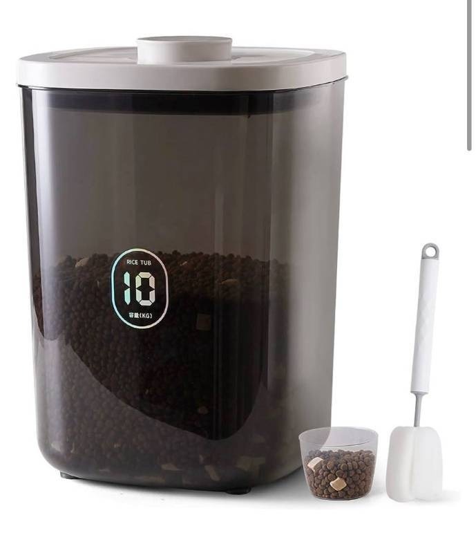 lot 32210 image: LivLab 25 lbs Rice Dispenser,10.5 Qt10 L25 lbs Rice Container Storage with Measuring Cup & Brush Food Cereal Container Bins Household for Kitchen Pantry Organization (AY-10KG-GREY) (Retail $45.99)