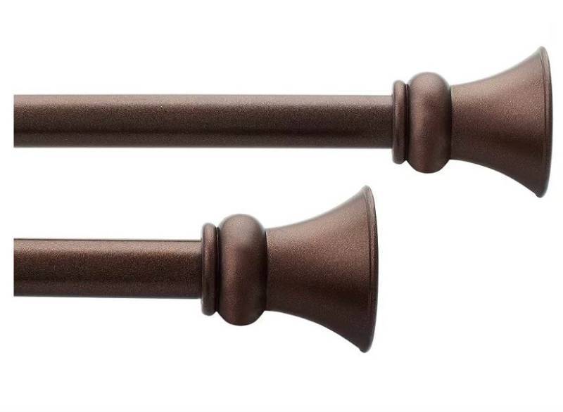 lot 21152 image: Deco Window Curtain Rod 28 to 48 Inch adjustable 2 Pack Brown Oil Rubbed for Windows and Doors with Decorative Egyptian Round Finials and Brackets Set, 58 Inch(Retail $29.99)