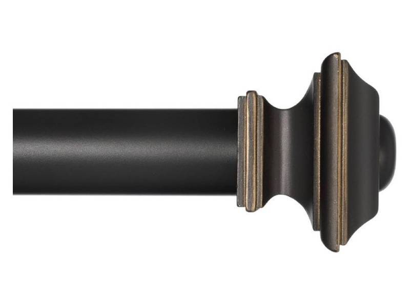 lot 21254 image: Ivilon Window Treatment Curtain Rod - Square Finials, 1 18 in Rod, 48 to 86 Inch, Antique Black