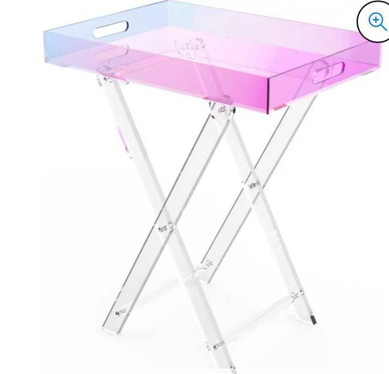 lot 21326 image: Modern Acrylic Coffee Table, Folding Tray End Table, Iridescent Color (Retail $119.99)