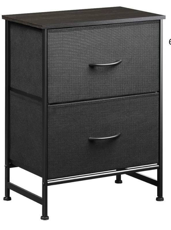 lot 24619 image: WLIVE Nightstand, Nightstand with 2 Drawers, Bedside Furniture, Night Stand, Small Dresser for Bedroom, College Dorm, End Table with Fabric Bins, Dormitory, Charcoal Black, Size L (Retail $36.79)