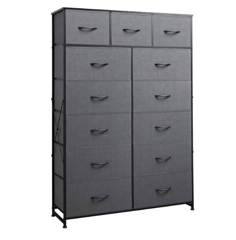 lot 21550 image: WLIVE Tall Dresser for Bedroom with 13 Drawers, Storage Dresser Organizer Unit, Fabric Dresser for Bedroom, Closet, Nursery, Chest of Drawers with Fabric Bins, Steel Frame, Wood Top, Dark Grey (Retail $97.99)