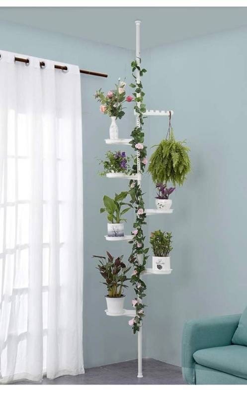 lot 21564 image: MATTAWA 7-Tier Plant Stand Indoor,Spring Tension Pole Metal Flower Pot Holder Shelf Rack Potted Stand Indoor Display Rack Planter Display Shelving Unit (7-Tier)
