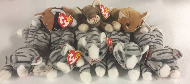 lot 1122 image: EIGHT Original Ty Beanie Babies All Cats Prance x5 Nip Prance Chip