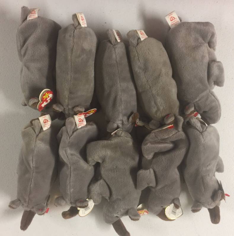 lot 1136 image: TEN Original Ty Beanie Babies Spike the Rhino x10