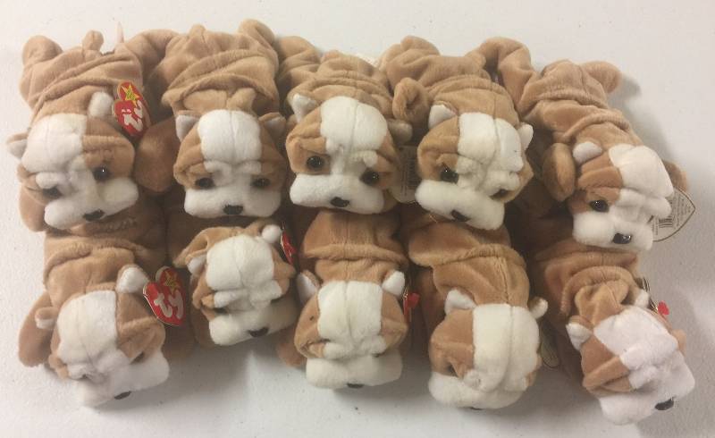 lot 1138 image: TEN Original Ty Beanie Babies Wrinkles the Bulldog x10