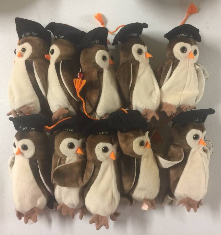 lot 1146 image: TEN Original Ty Beanie Babies Wise the Owl Class of 98 x10
