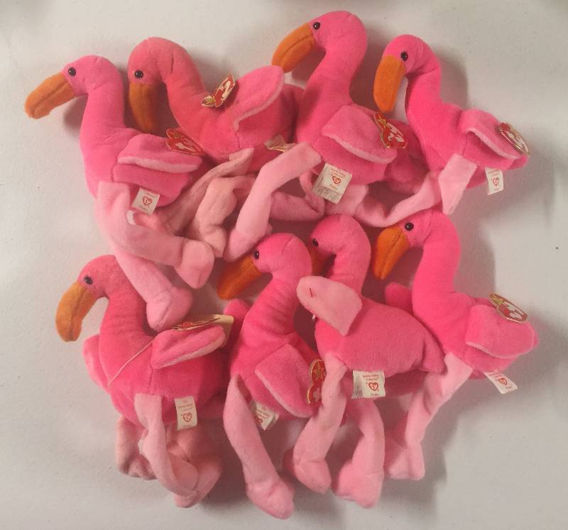 lot 1149 image: EIGHT Original Ty Beanie Babies Pinky the Flamingo x8