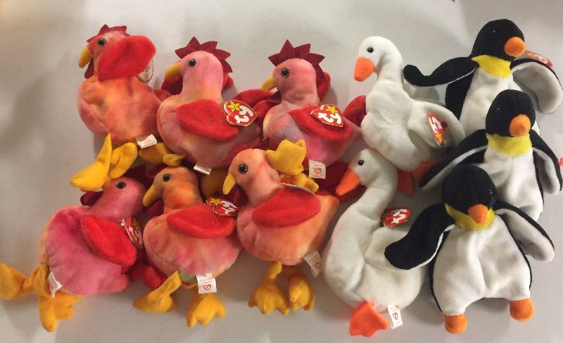 lot 1174 image: TEN Original Ty Beanie Babies Strut x6 Gracie x2 Puffer x2
