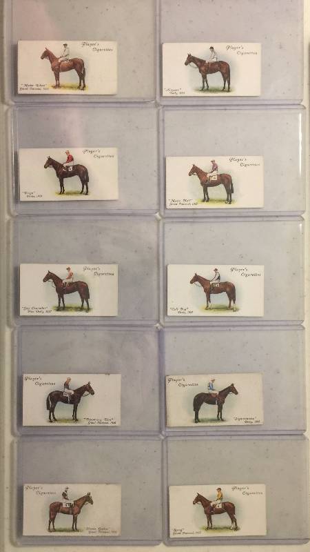 lot 1003 image: Lot of TEN ORIGINAL 1933 Players Derby And Grand National Winners Tobacco Trading Cards (Close Image of Each Cards Condition)