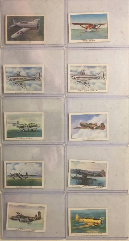 lot 1006 image: ORIGINAL Lot of TEN 1940s Wings Cigarettes Airplanes Tobacco Trading Cards (Close Image of Each Cards Condition)