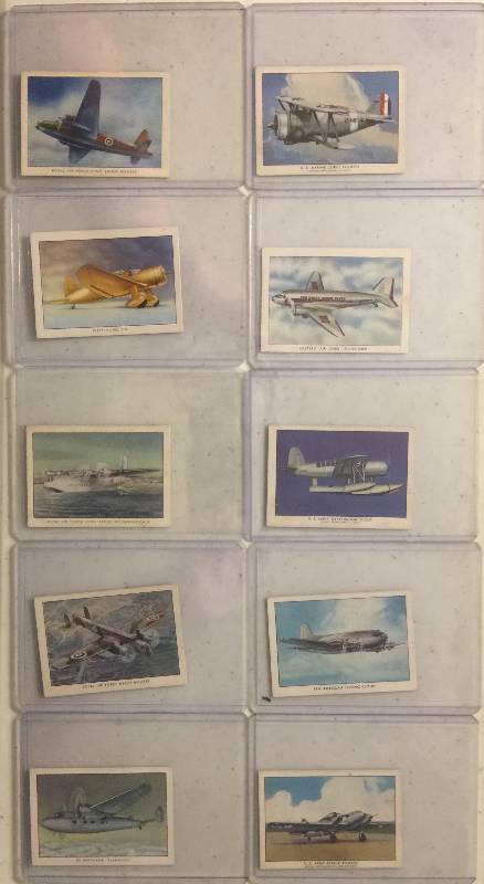 lot 1007 image: ORIGINAL Lot of TEN 1940s Wings Cigarettes Airplanes Tobacco Trading Cards (Close Image of Each Cards Condition)