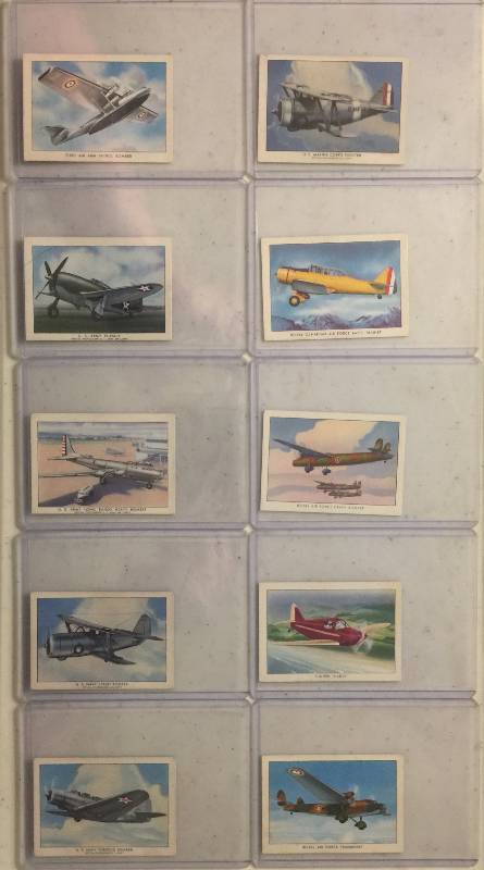 lot 1008 image: ORIGINAL Lot of TEN 1940s Wings Cigarettes Airplanes Tobacco Trading Cards (Close Image of Each Cards Condition)