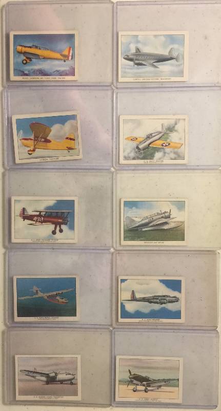 lot 1009 image: ORIGINAL Lot of TEN 1940s Wings Cigarettes Airplanes Tobacco Trading Cards (Close Image of Each Cards Condition)