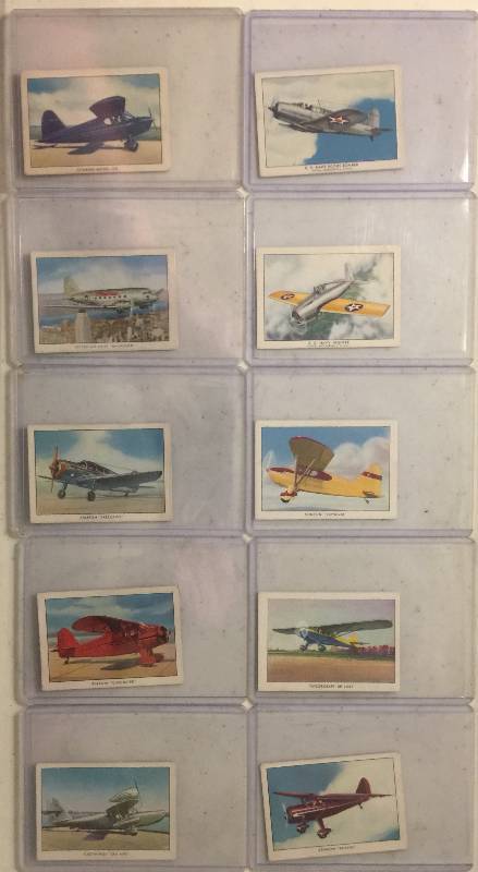 lot 1011 image: ORIGINAL Lot of TEN 1940s Wings Cigarettes Airplanes Tobacco Trading Cards (Close Image of Each Cards Condition)