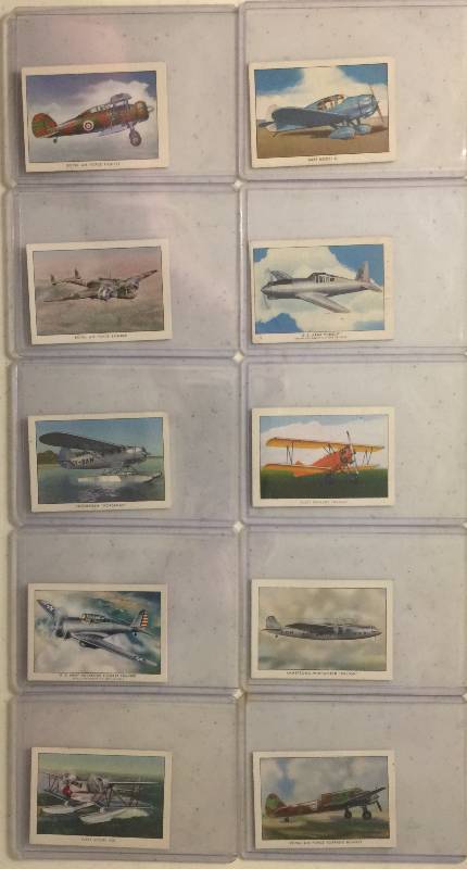 lot 1012 image: ORIGINAL Lot of TEN 1940s Wings Cigarettes Airplanes Tobacco Trading Cards (Close Image of Each Cards Condition)