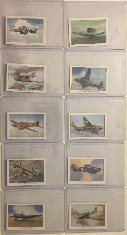 lot 1013 image: ORIGINAL Lot of TEN 1940s Wings Cigarettes Airplanes Tobacco Trading Cards (Close Image of Each Cards Condition)