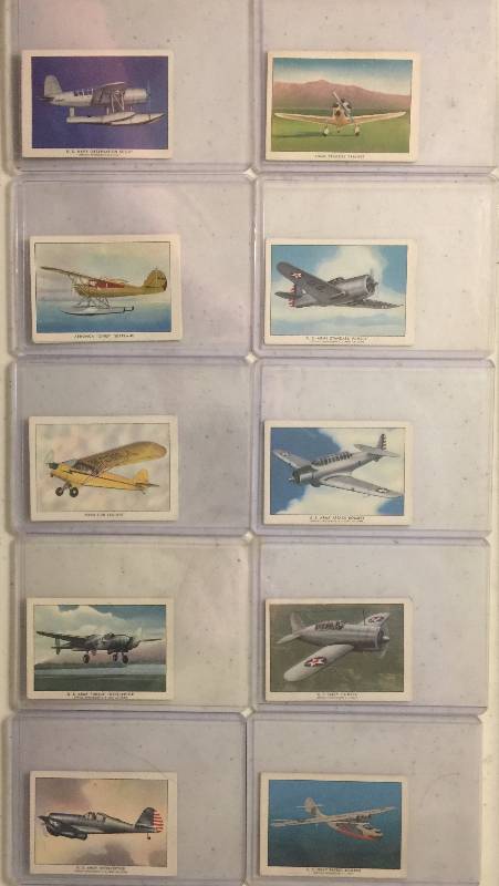lot 1014 image: ORIGINAL Lot of TEN 1940s Wings Cigarettes Airplanes Tobacco Trading Cards (Close Image of Each Cards Condition)