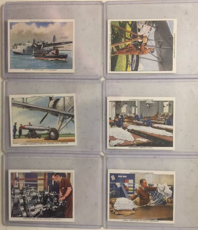 lot 1021 image: Lot of TWELVE 1937 Churchman Cigarettes The R.A.F. (Royal Air Force) At Work Tobacco Trading Cards (Close Image of Each Cards Condition)