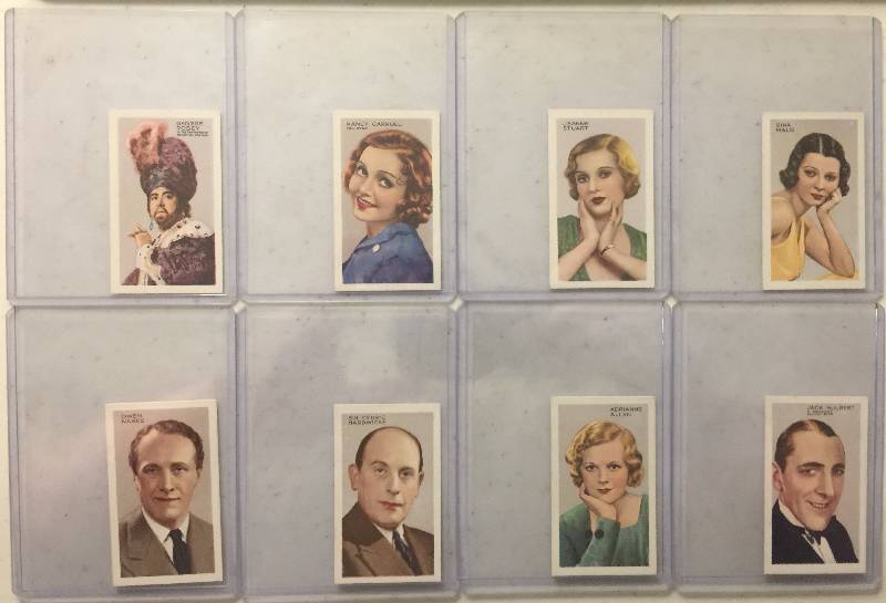 lot 1029 image: EIGHT Original 1934 Gallaher Stars of Screen & Stage Actors Actresses Tobacco Trading Cards (Close Image of Each Cards Condition)