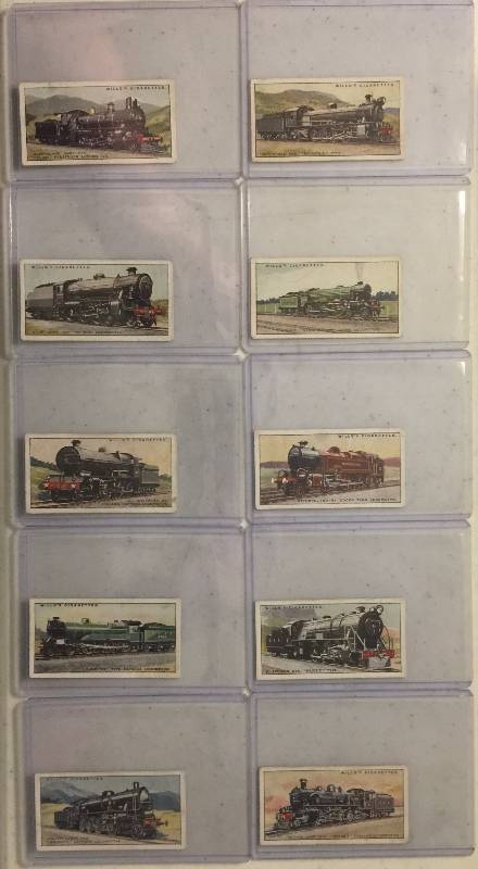 lot 1034 image: TWELVE Original 1930 Wills Cigarettes Railway Locomotives Tobacco Trading Cards Train Engines (Close Image of Each Cards Condition)