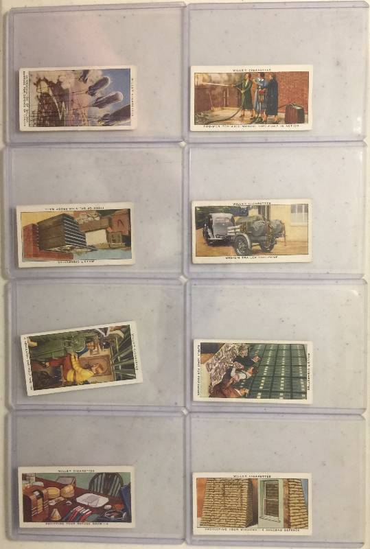 lot 1036 image: THIRTEEN Original 1938 Wills Cigarette Air Raid Precautions Tobacco Trading Cards (Close Image of Each Cards Condition)