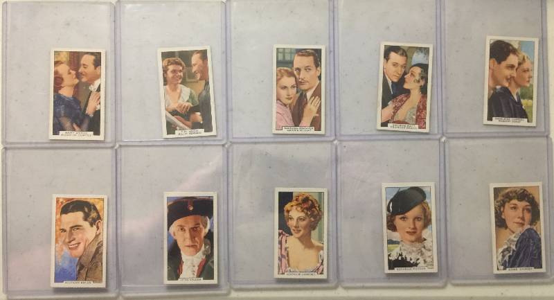 lot 1043 image: TEN Original 1935 Gallaher Tobacco Trading Cards 5 Film Partners & 5 Portraits of Famous Stars (Close Image of Each Cards Condition)
