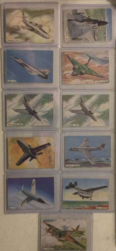 lot 1047 image: ELEVEN Original 1956 Sanitarium Health Food Co. Evolution of Flight Trading Cards New Zealand (Close Image of Each Cards Condition)