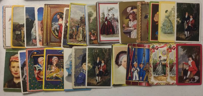 lot 1050 image: 44 Original 1940s and 1950s Swap & Playing Cards with Various Images of People or Portraits