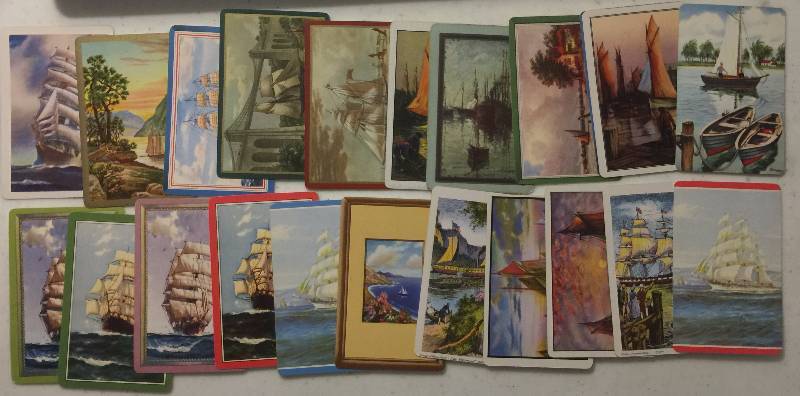 lot 1051 image: 22 Original 1940s and 1950s Swap & Playing Cards with Various Images of Ships, Boats, Sea Vessels