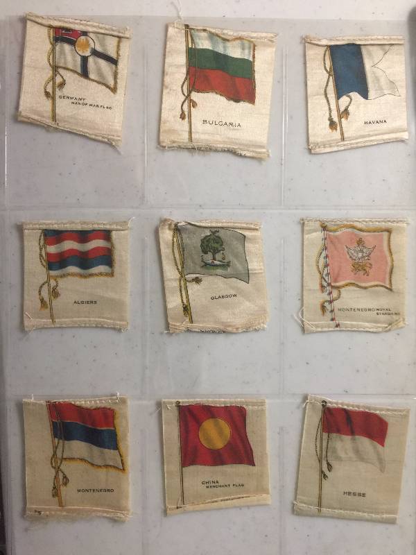 lot 1061 image: NINE Original 1900-1910s Tobacco Country Flag Silks including China, Algiers, Havanna, and more  Great Shape