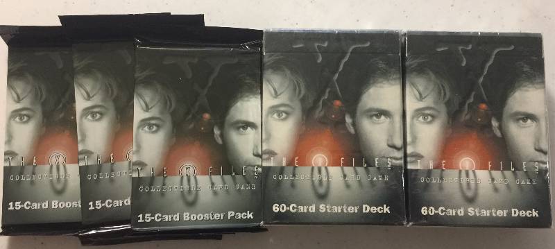 lot 1074 image: TWO 1996 X-Files Collectible 60 Card Starter Deck plus Three Booster Packs 185 Cards Total