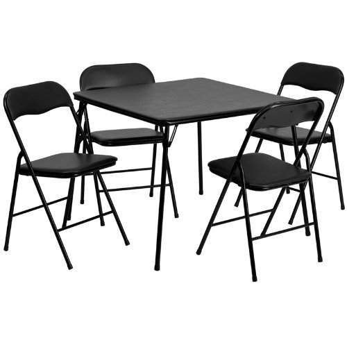 lot 1065 image: NEW IN BOX 5 Piece Black Folding Card Table and Chair Set (Cheapest on Amazon $79.82)