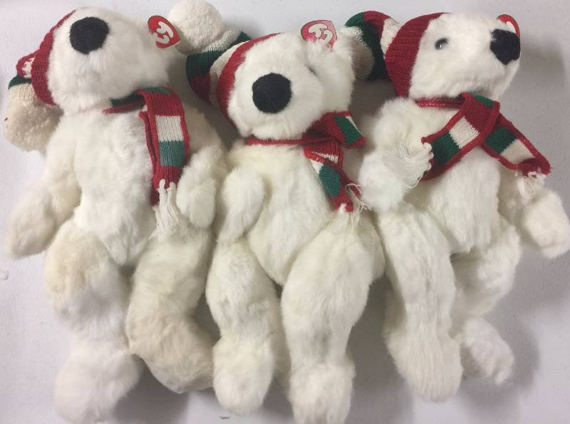 lot 1191 image: THREE Large Original Ty Beanie Babies Holiday Teddy Bears