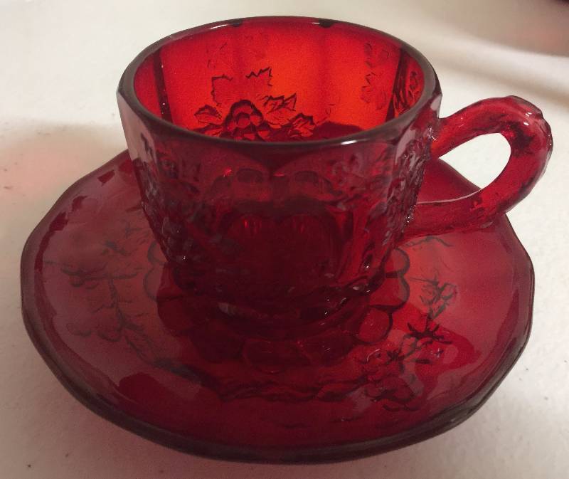 lot 1255 image: Ruby Red Crystal Tea Cup and Saucer