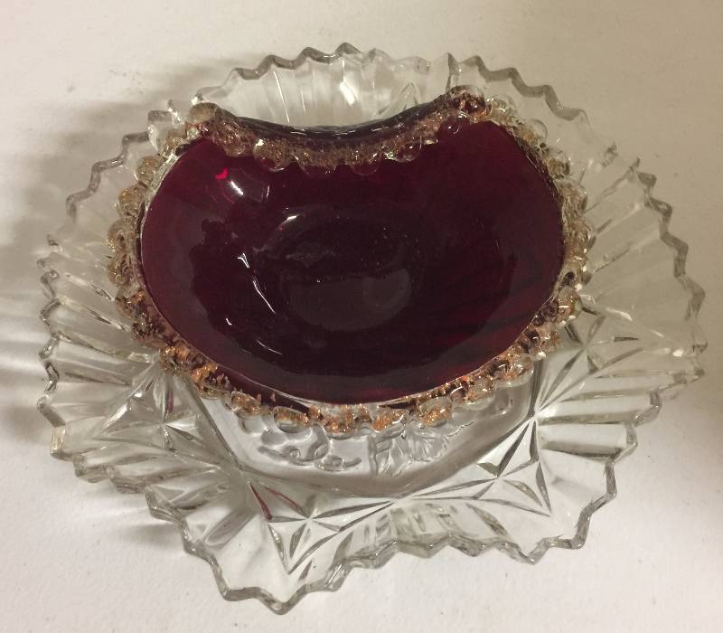 lot 1216 image: 12 Inch Glass Platter and Small Ruby Red Candie Dish