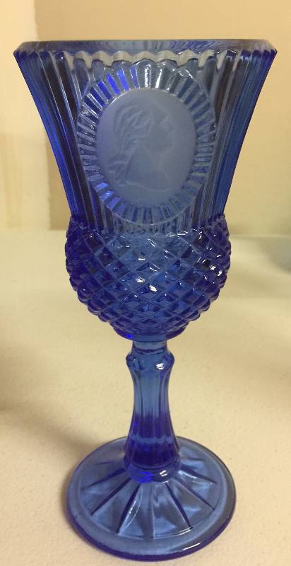 lot 1224 image: Eight Inch Tall Blue Portrait Wine Glass