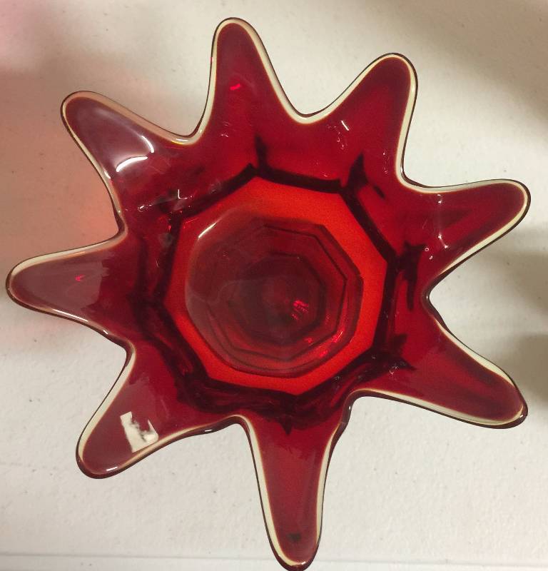 lot 1236 image: 8 Inch Wide Candy Dish Deep Ruby Red Color