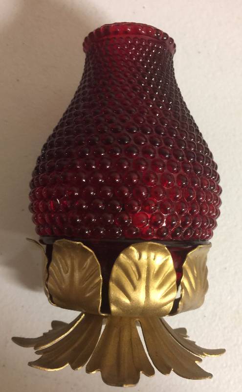lot 1238 image: Six Inch Tall Deep Ruby Red Candle Holder with Gold Base & Another Candle Holding Piece