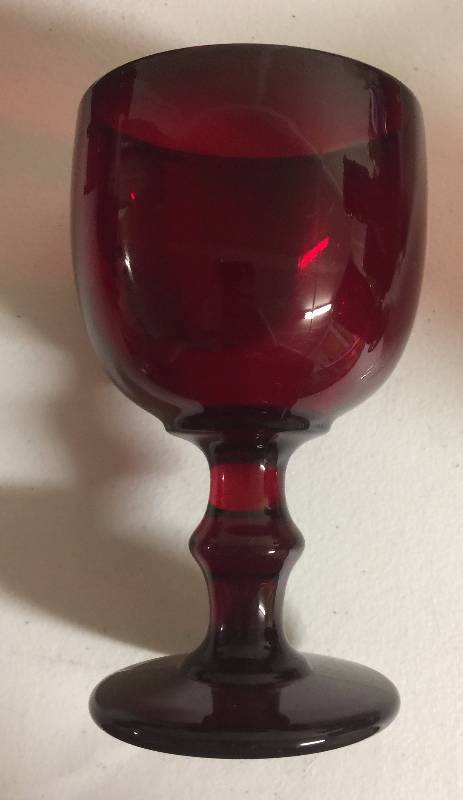 lot 1241 image: Very Heavy Deep Ruby Red Wine Glass 7 Inches